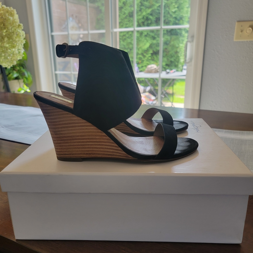 Halogen Haclarette-Lea Black and Tan Open Toe Wedge Sandals - Picture 3 of 11
